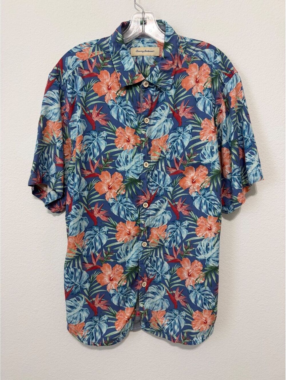 Tommy Bahama 100% Silk Short Sleeve Button Up Tropical Shirt Men's Size L